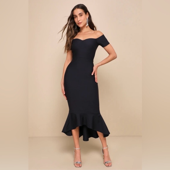 Lulus Dresses & Skirts - Lulus How Much I Care Navy Off the Shoulder Dress Midnight Blue Navy NWT Size XS